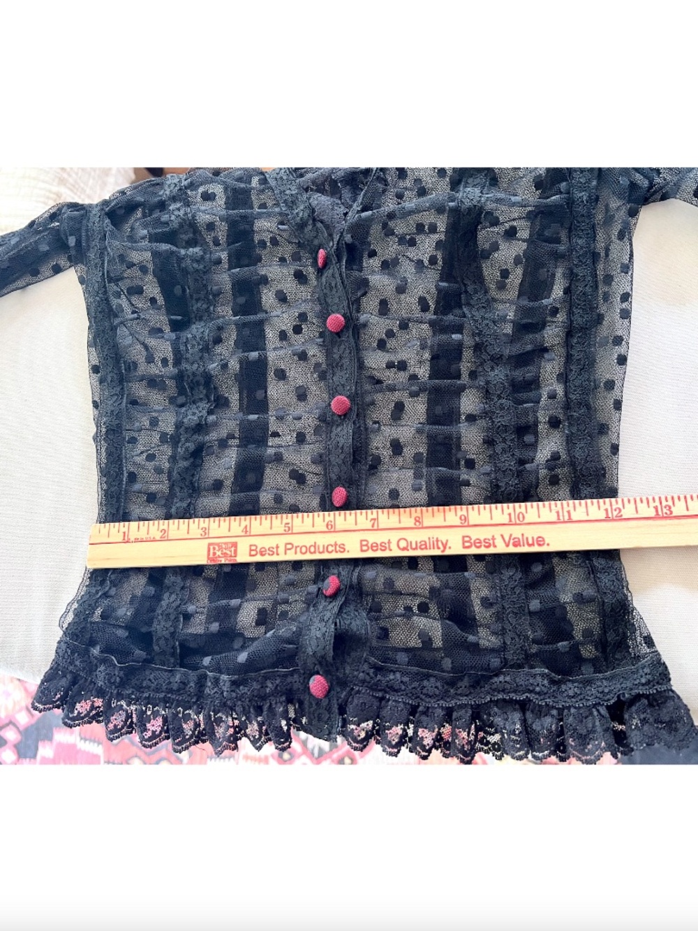 Vintage BETSEY JOHNSON Mesh/Lace Swiss Dot Button Up Blouse - 4* (XS) - Picture 12 of 13